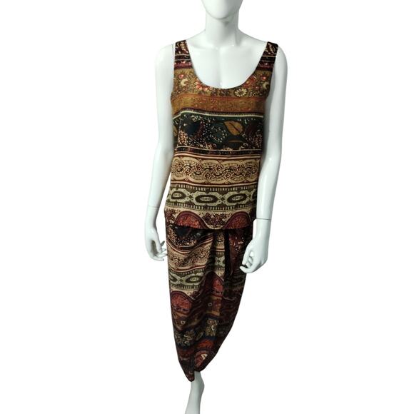 Vintage EXPRESS Champagne Inter 100% Silk Women's Hippie Bohemian Top & Skirt - Picture 2 of 11